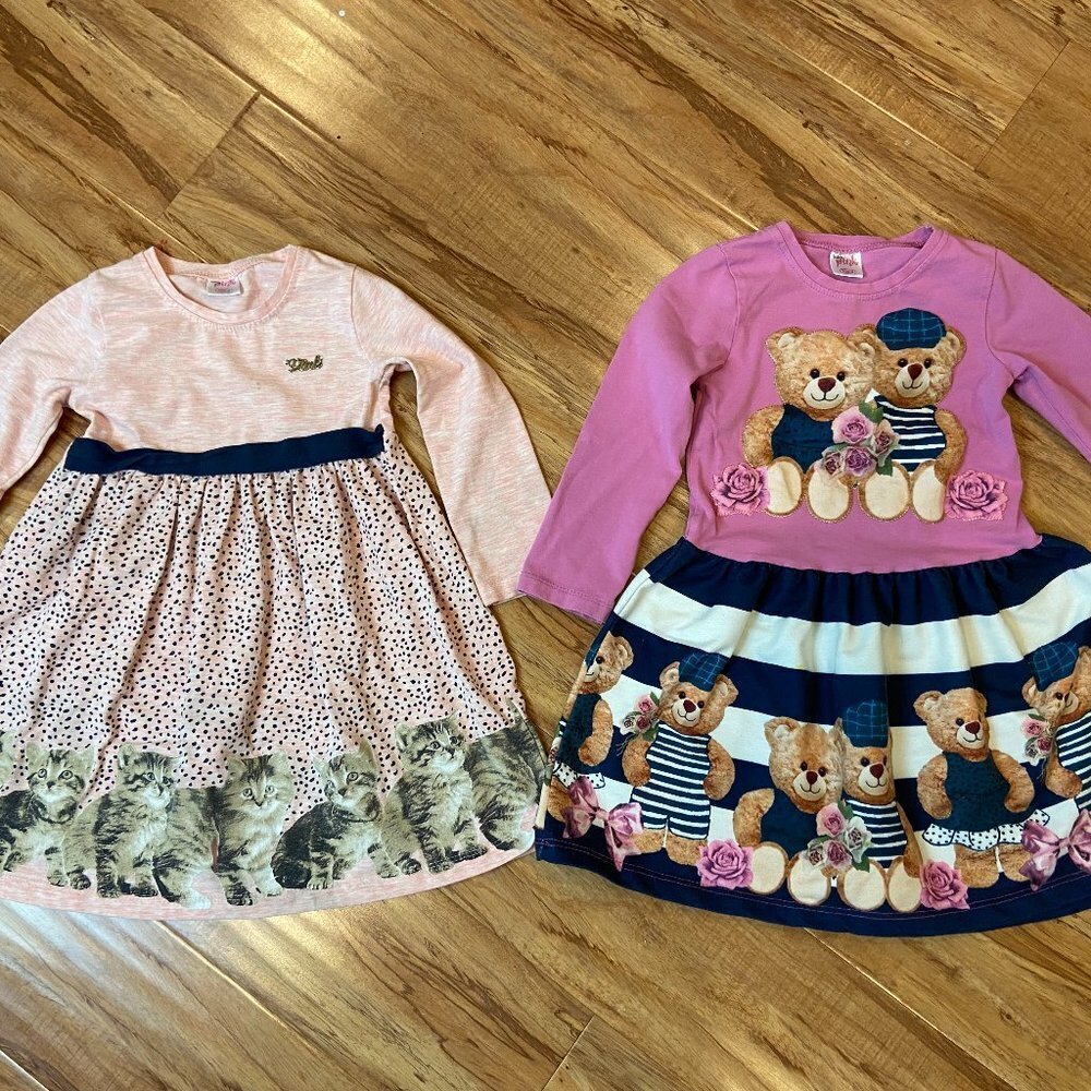 Pink  Cute Dress Girls 2pc Cats Bears Sz 4/5